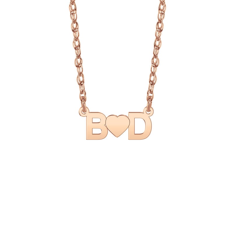High Polished Initials with Hearts Pendant in 14k Rose Gold image number null